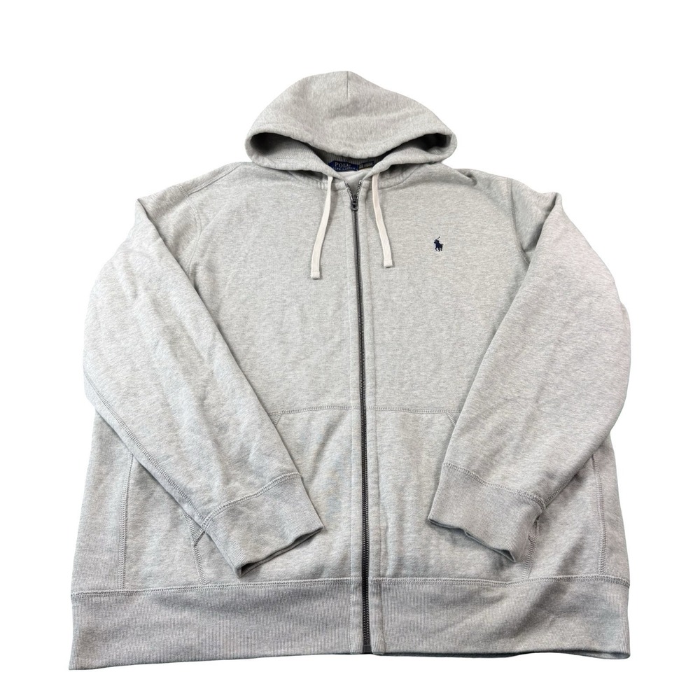 Polo Ralph Lauren Gray Full Zip Cotton Hooded Mens Jacket Size 2XL XXL
